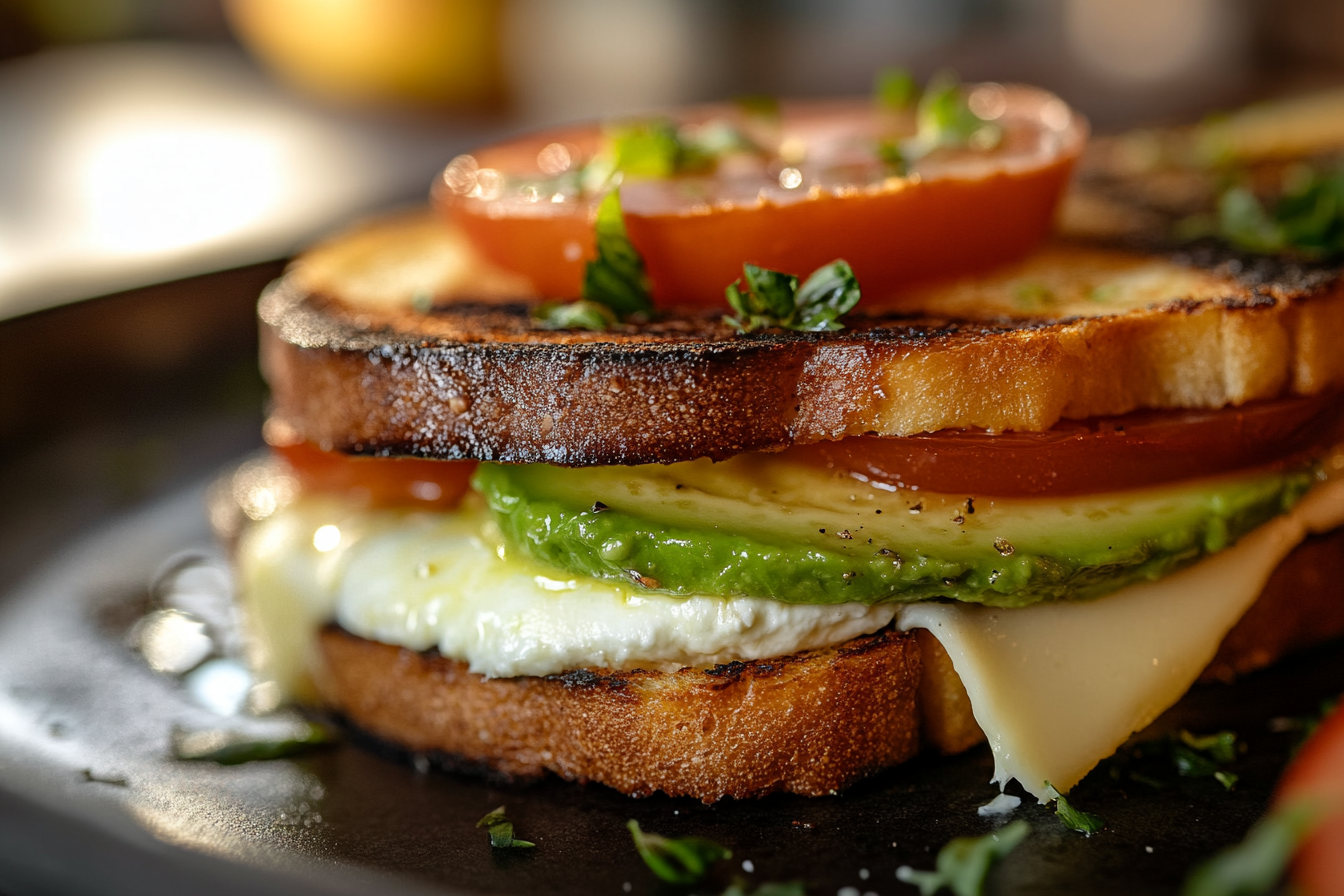 Avocado, Mozzarella, & Tomato Grilled Cheese