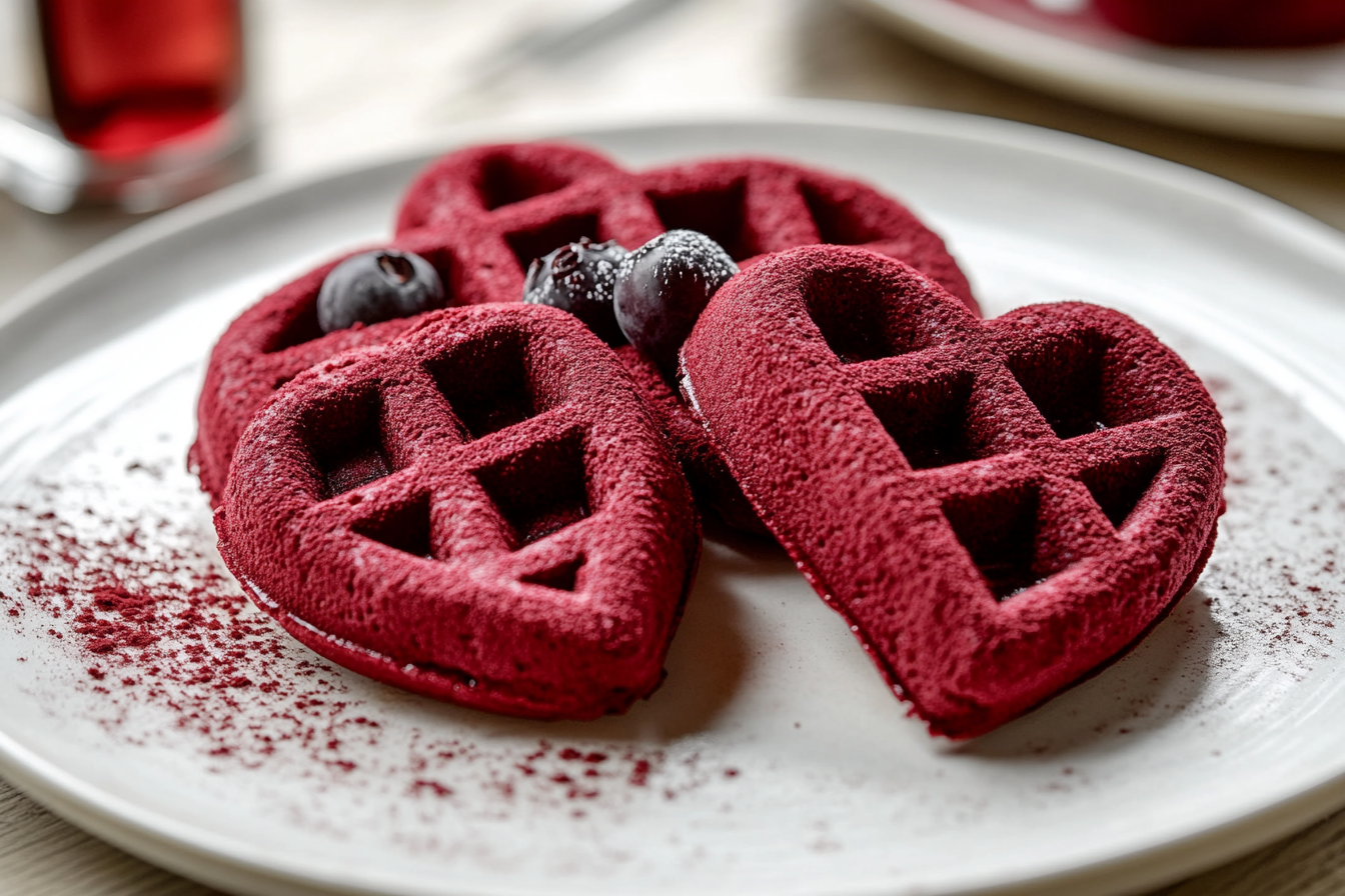 Heart-Shaped Red Velvet Waffles