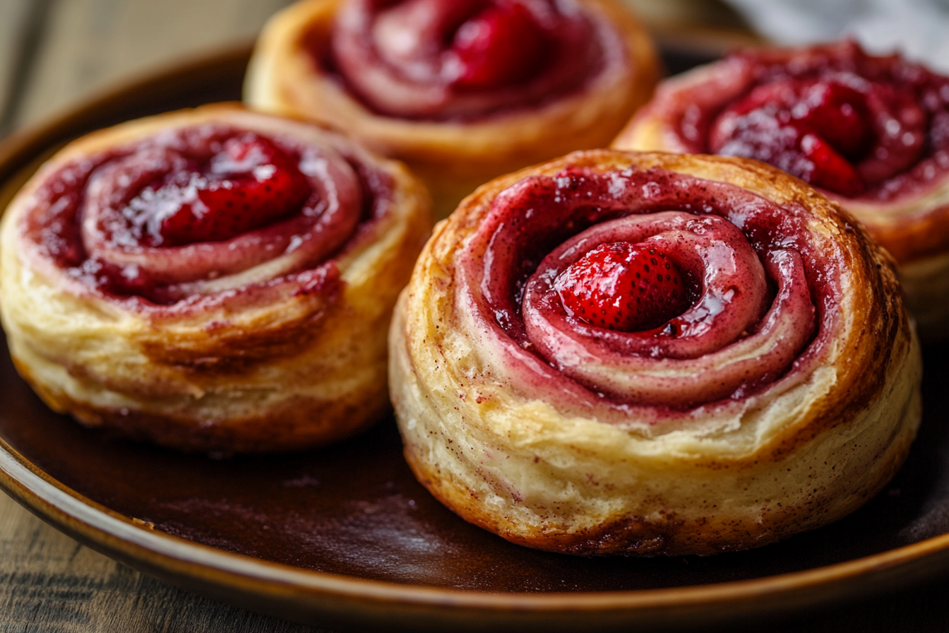 Strawberry & Cream Cinnamon Rolls with Strawberry Filling