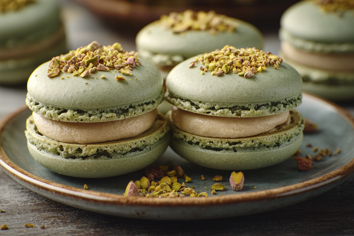 Raspberry Pistachio Macarons