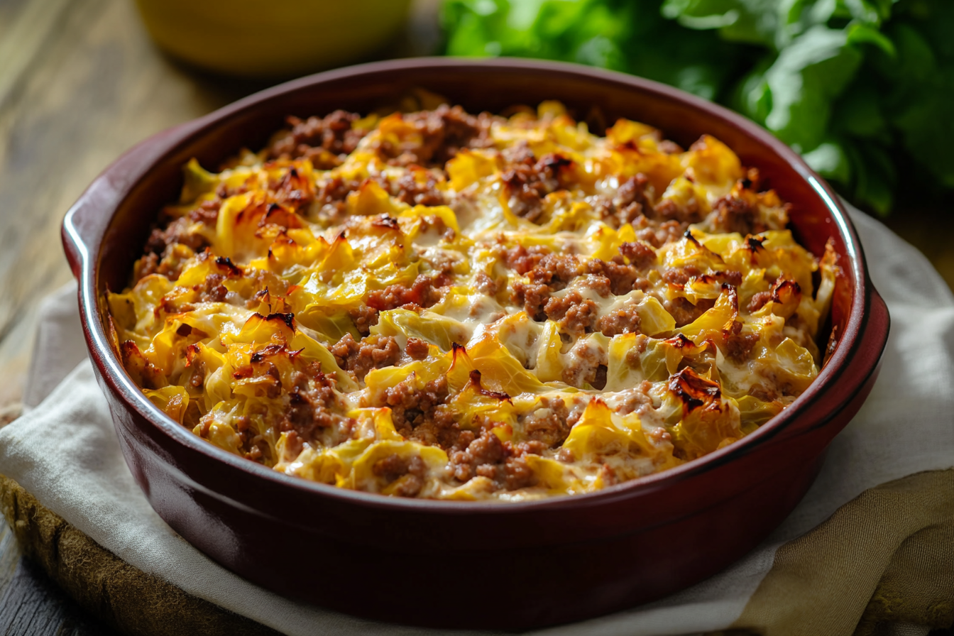 Creamed Cabbage and Ground Beef Casserole