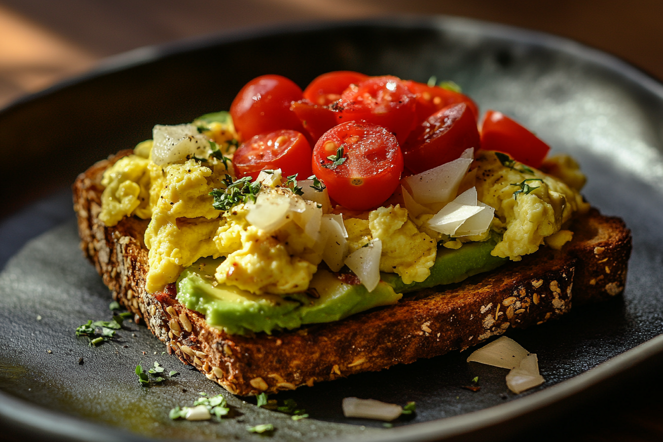 Avocado & Scrambled Egg Toast with Cherry Tomatoes & Red Onion: A Breakfast Game-Changer