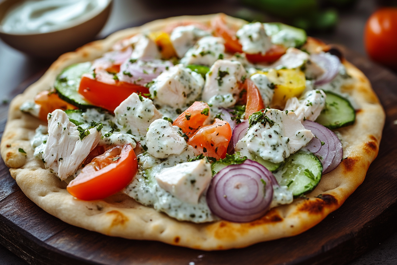 Tzatziki Chicken & Veggie Naan Pizza