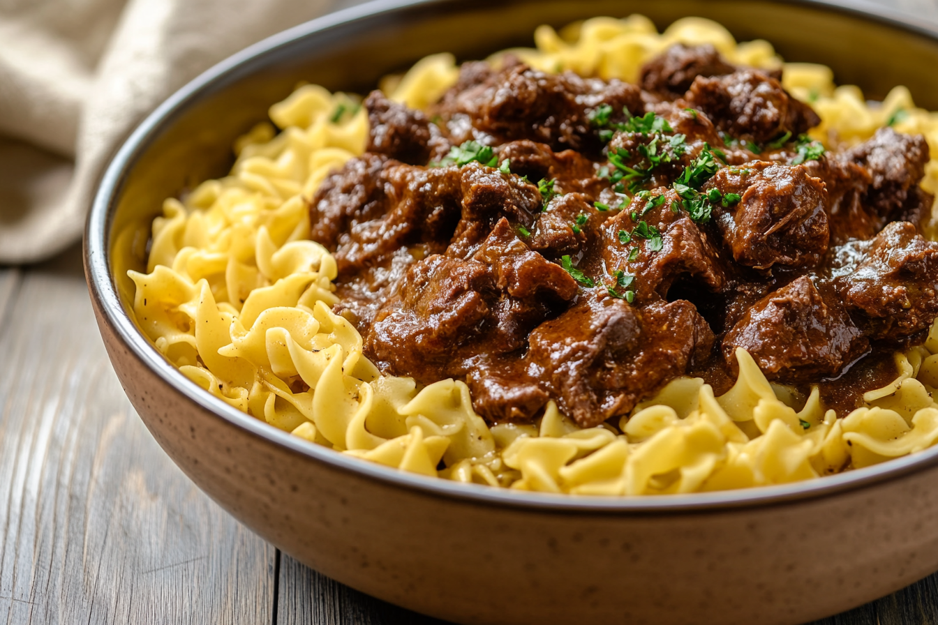 Crockpot Beef Tips & Noodles