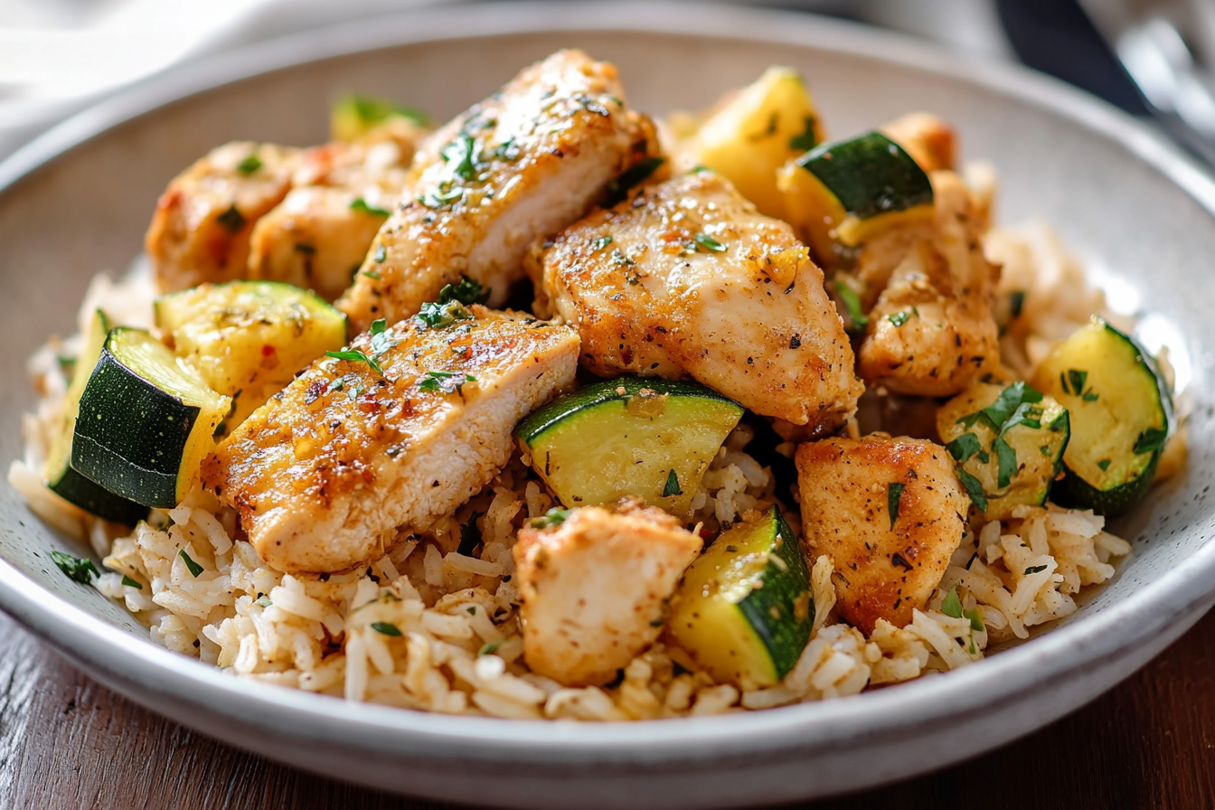 Lemon Pepper Chicken and Rice with Zucchini and Squash