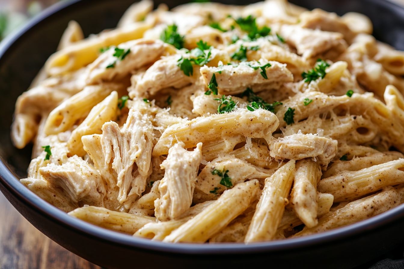 Crockpot Garlic Parmesan Chicken Pasta