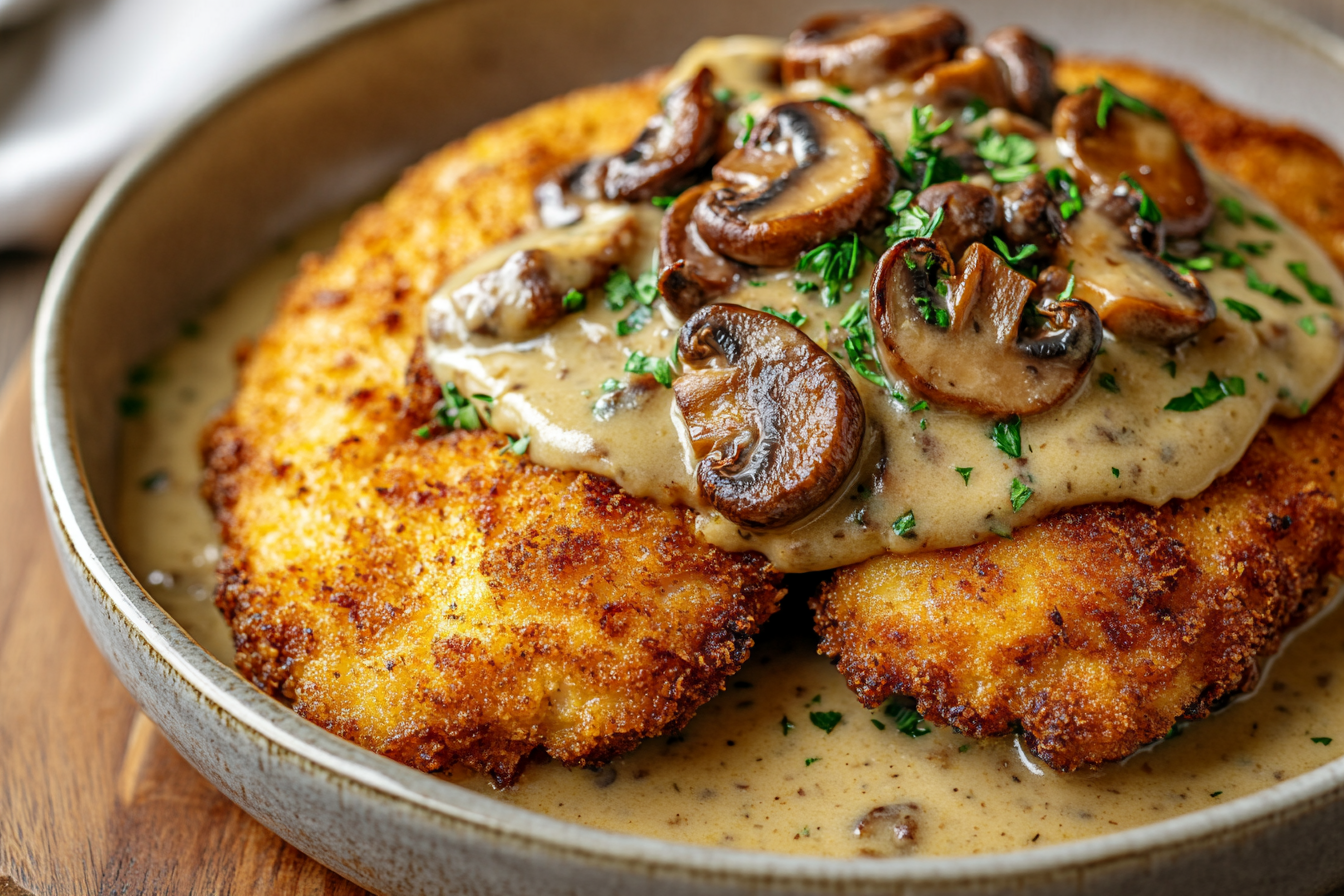 Golden Crispy Chicken with Parmesan Mushroom Sauce