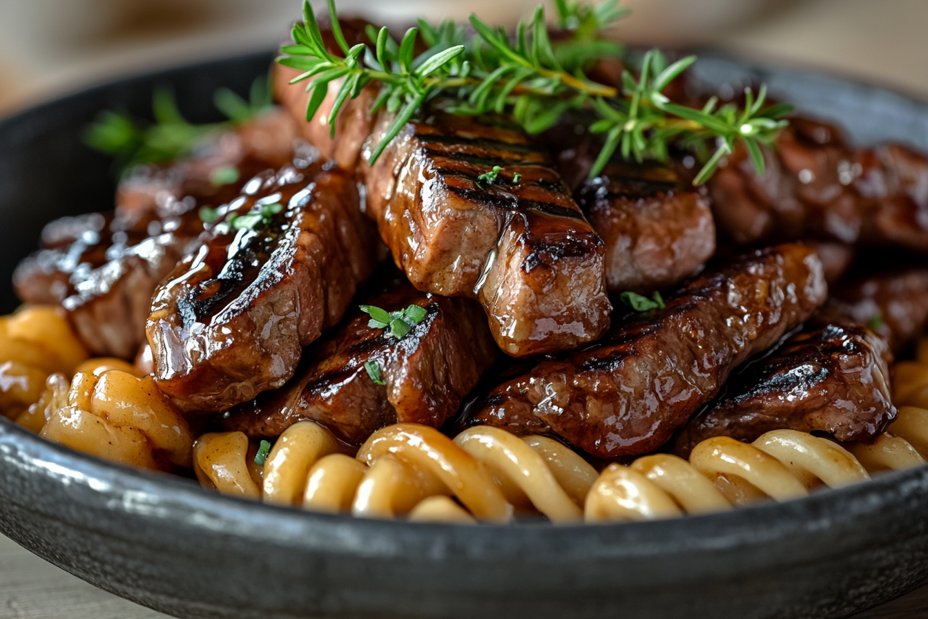Sticky Honey Garlic Steak & Rotini