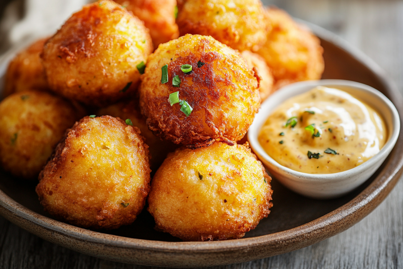 Spicy Crawfish Hush Puppies with Creole Dipping Sauce