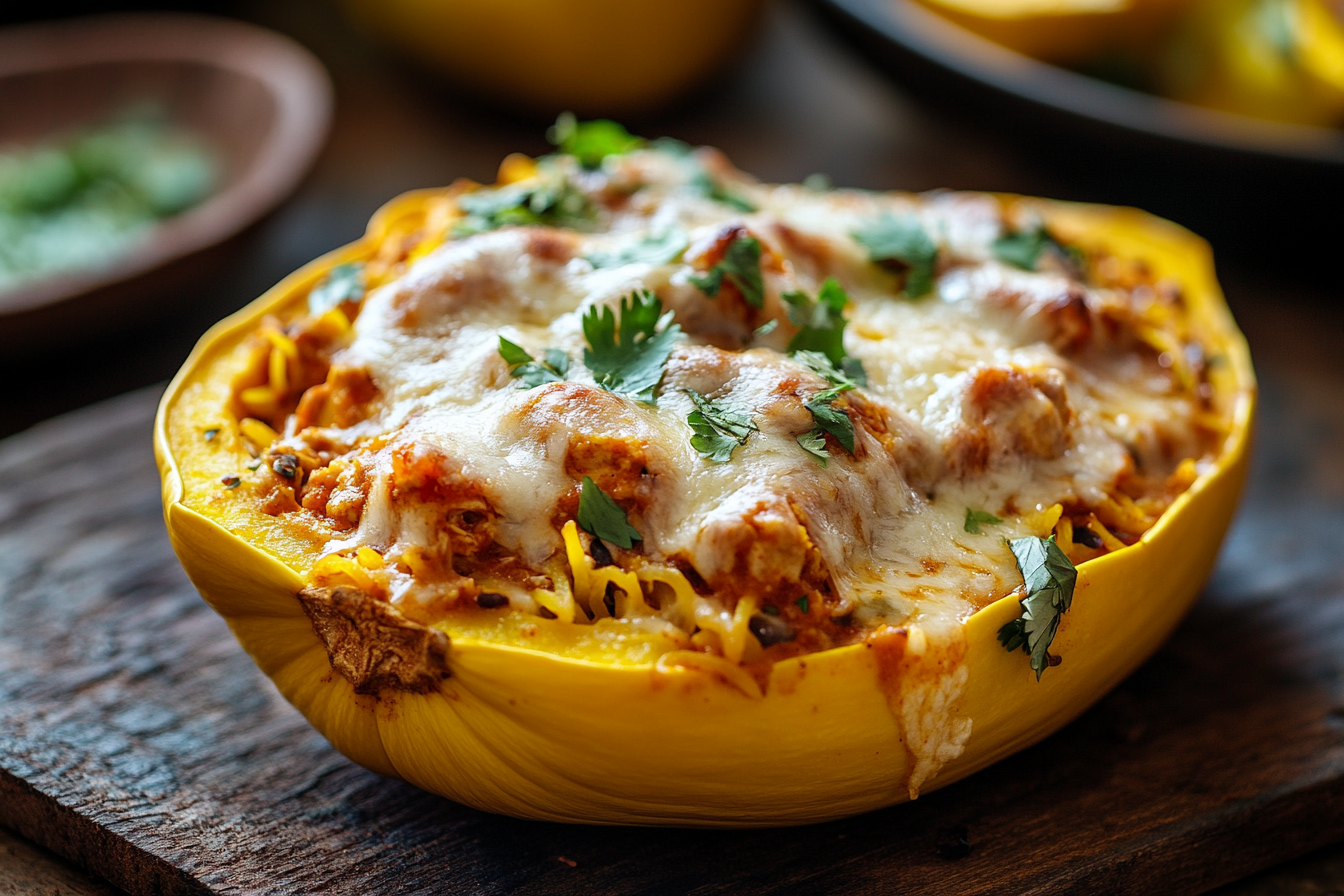 Chicken Enchilada Stuffed Spaghetti Squash
