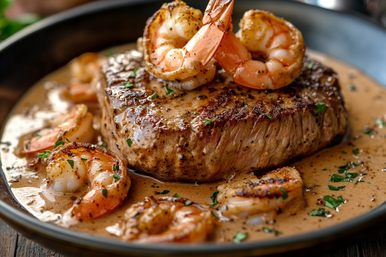 Steak in Creamy Cajun Shrimp Sauce: Surf and Turf Magic