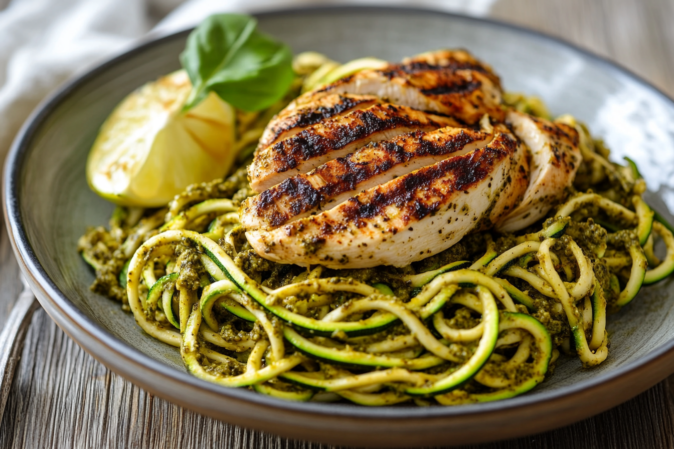 Pesto Zucchini Noodles with Chicken