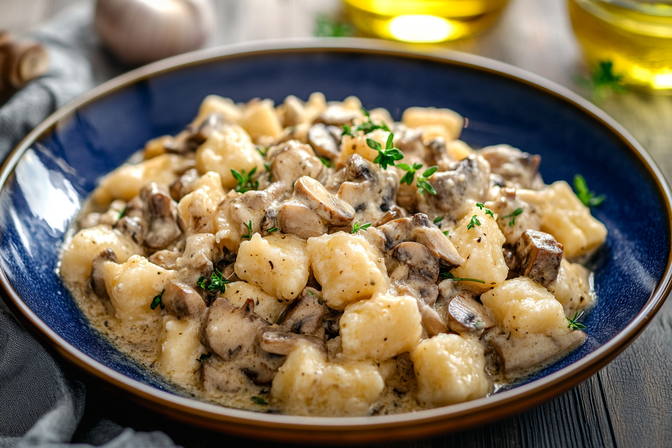 Easy Ricotta Gnocchi with Creamy Mushroom Sauce