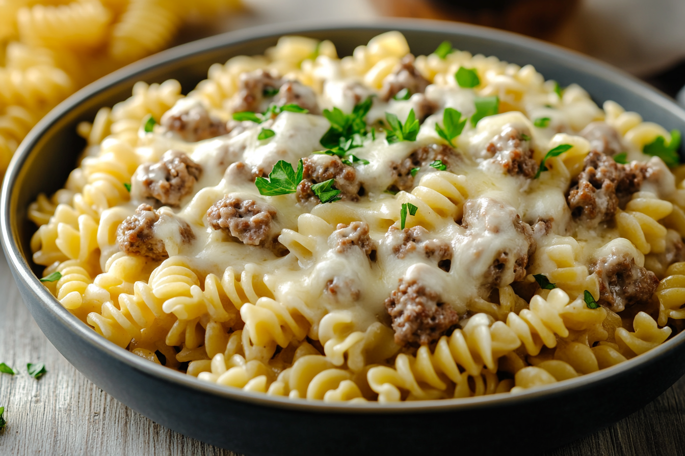 Loaded Cheeseburger Alfredo Pasta