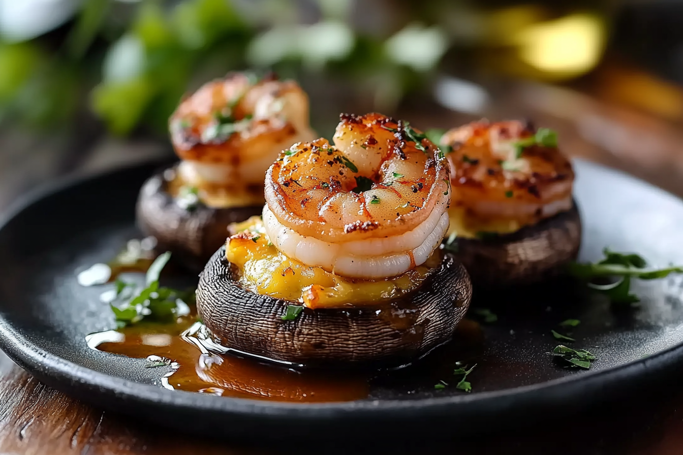 Cajun Shrimp-Stuffed Mushrooms with Cheese Pull