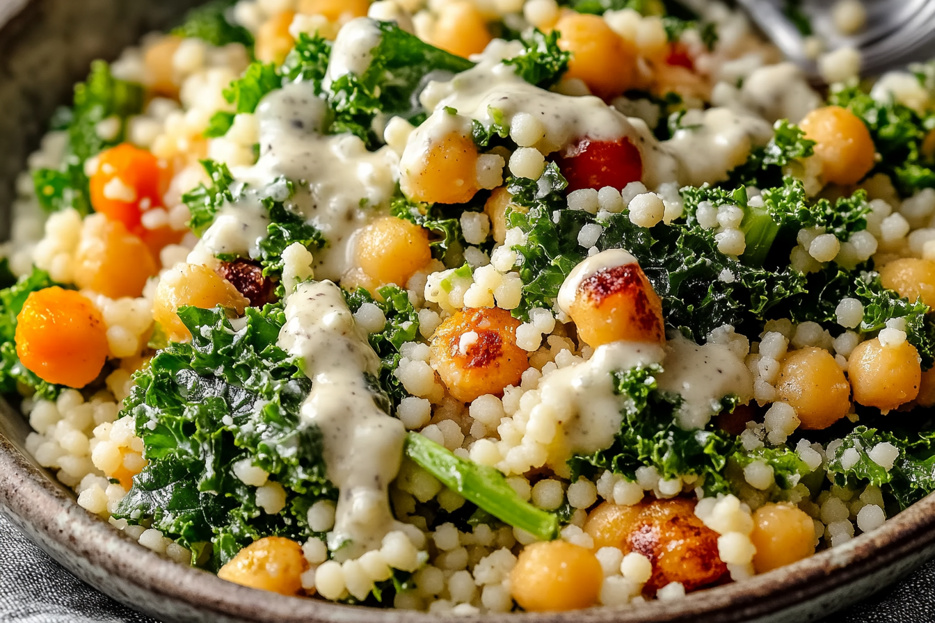 Kale and Couscous Salad with Creamy Cashew Dressing