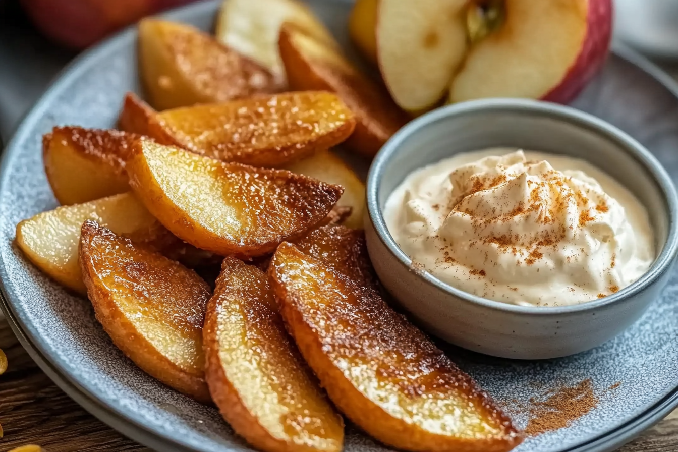 Air Fried Apple Wedges with Caramel Whipped Cream Dipping Sauce