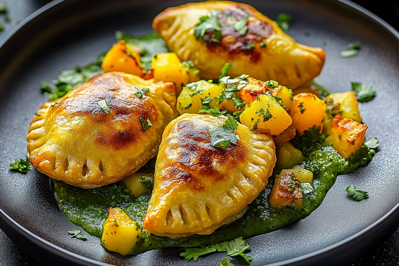 Curried Potato Pasties with Quick Coriander Chutney