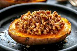 Twice Baked Sweet Potatoes with Pecan Streusel
