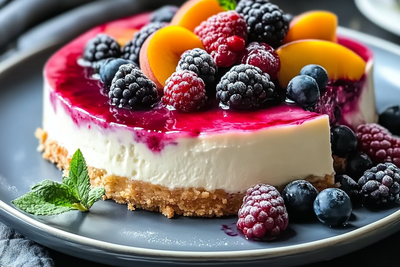 Summer Berry and Peach Cheesecake