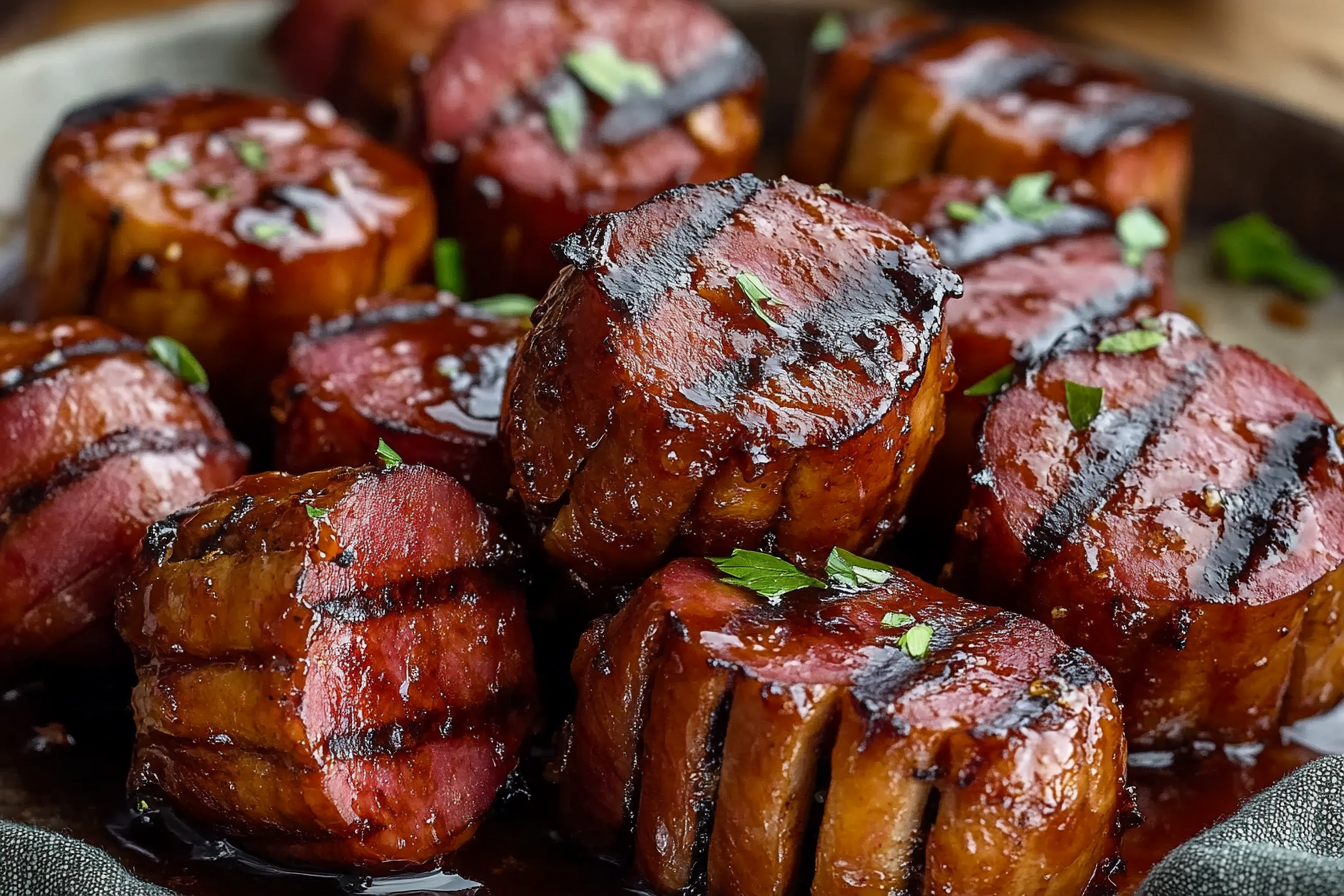 Maple BBQ Hasselback Kielbasa Bites