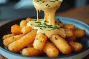Crispy Veggie Potato Sticks with Cheese Sauce