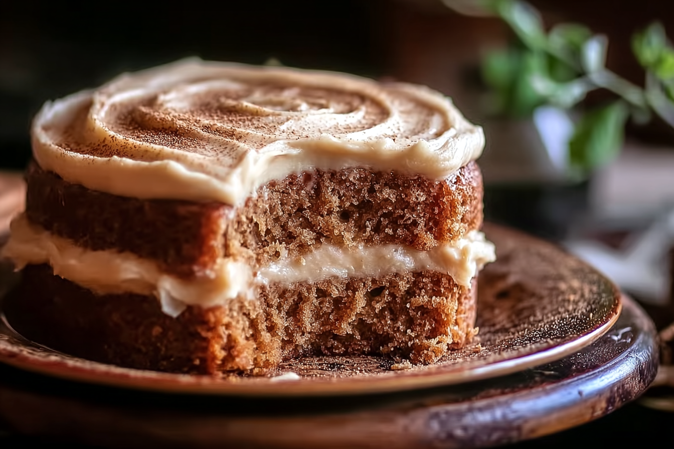 Applesauce cake with cinnamon cream cheese frosting