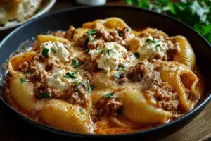Beef & Ricotta-Stuffed Shells in Creamy Sauce