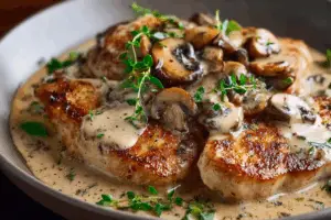 Chicken & Mushroom Skillet with Creamy Asiago Mustard Sauce