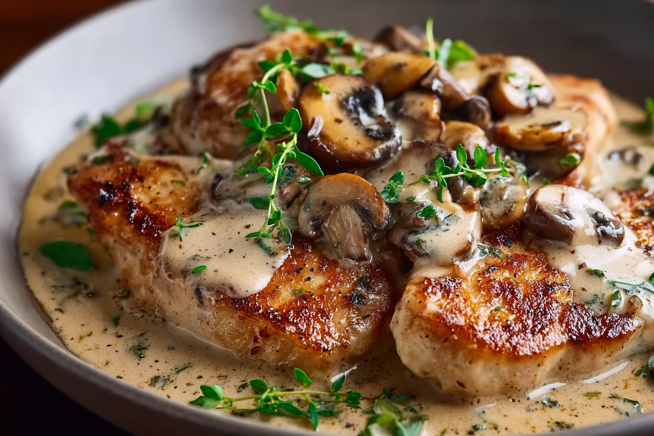 Chicken & Mushroom Skillet with Creamy Asiago Mustard Sauce