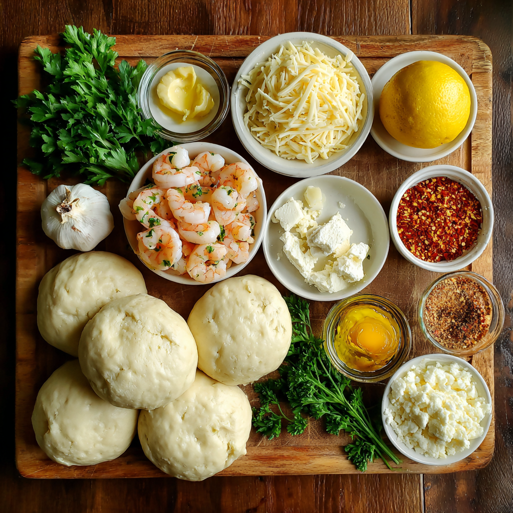 Garlic bread bomb filling with shrimp and crab