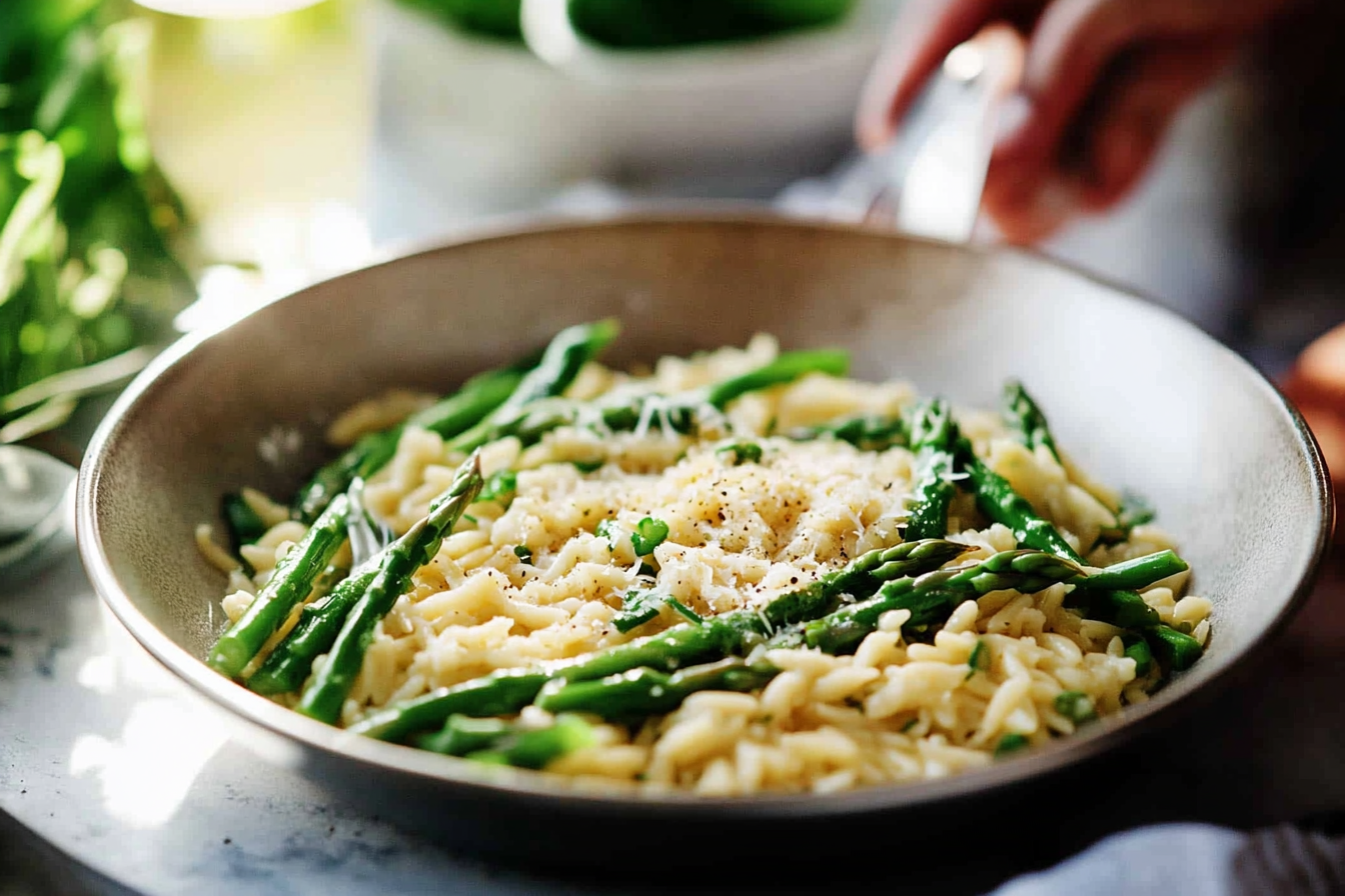 Garlic Butter Asparagus Orzo