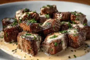 Savory Garlic Butter Steak Bites with Rich Parmesan Sauce