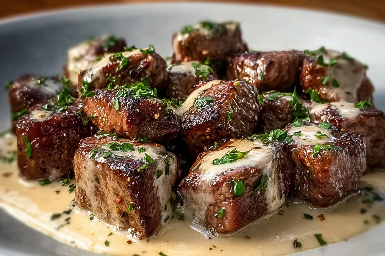 Savory Garlic Butter Steak Bites with Rich Parmesan Sauce