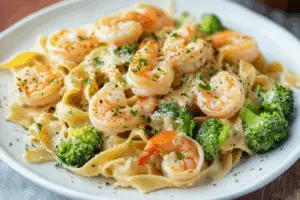 Shrimp Alfredo Fettuccine & Broccoli