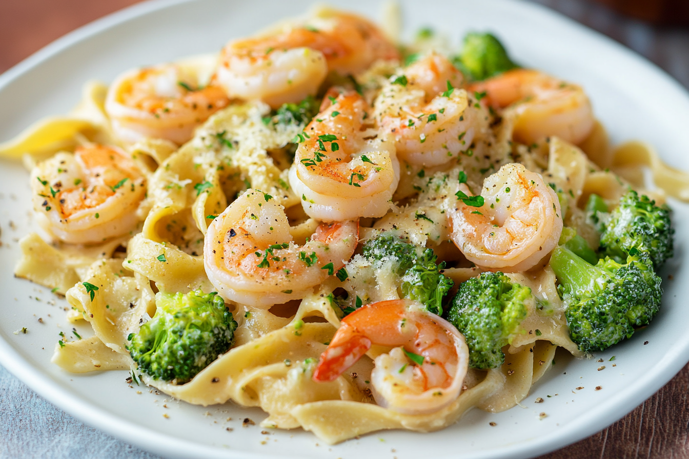 Shrimp Alfredo Fettuccine & Broccoli