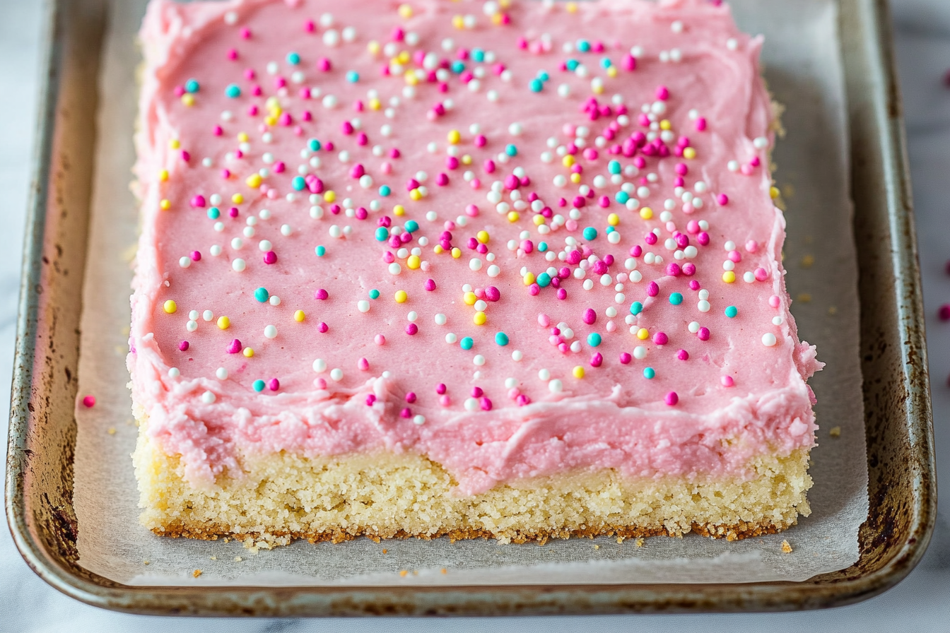 Soft & Chewy Sugar Cookie Bars with Pink Frosting