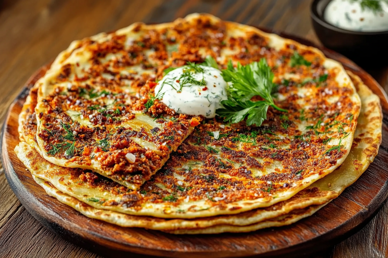 Turkey Lahmacun with Harissa Dill Yogurt