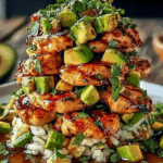 Crispy Honey Lime Chicken Tostada Towers with Avocado Lime Drizzle