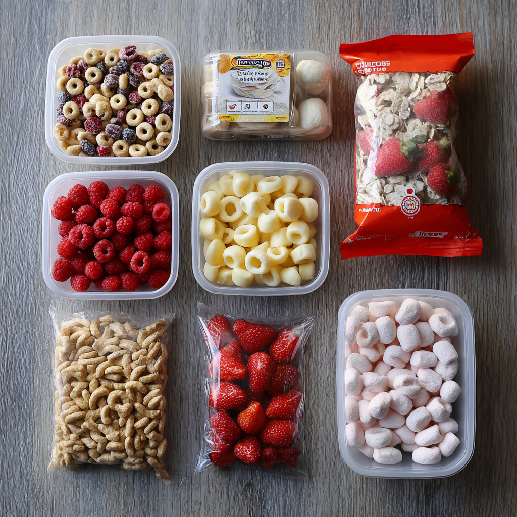 Baby eating trail mix with fingers