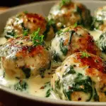 Baked Chicken Ricotta Meatballs with Spinach Alfredo Sauce