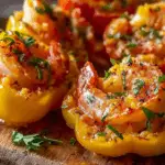Bang Bang Shrimp Stuffed Peppers served on platter with spicy creamy sauce