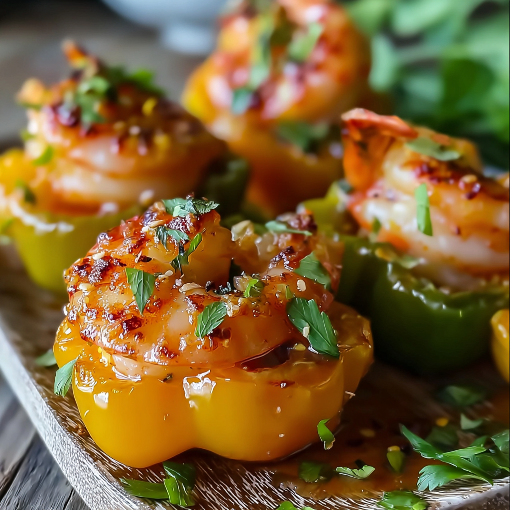 Meal prep container with Bang Bang Shrimp Stuffed Peppers and dipping sauce