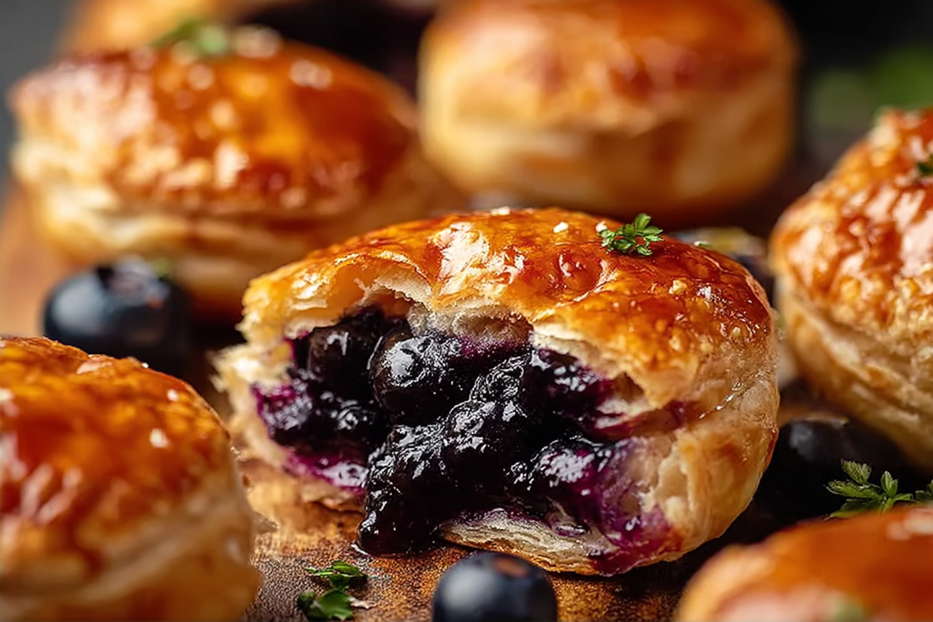 Freshly baked Blueberry Pie Bombs with warm filling