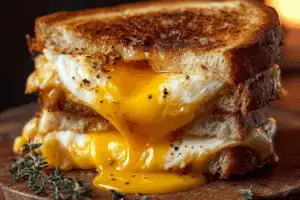 Breakfast Grilled Cheese with Eggs on a plate