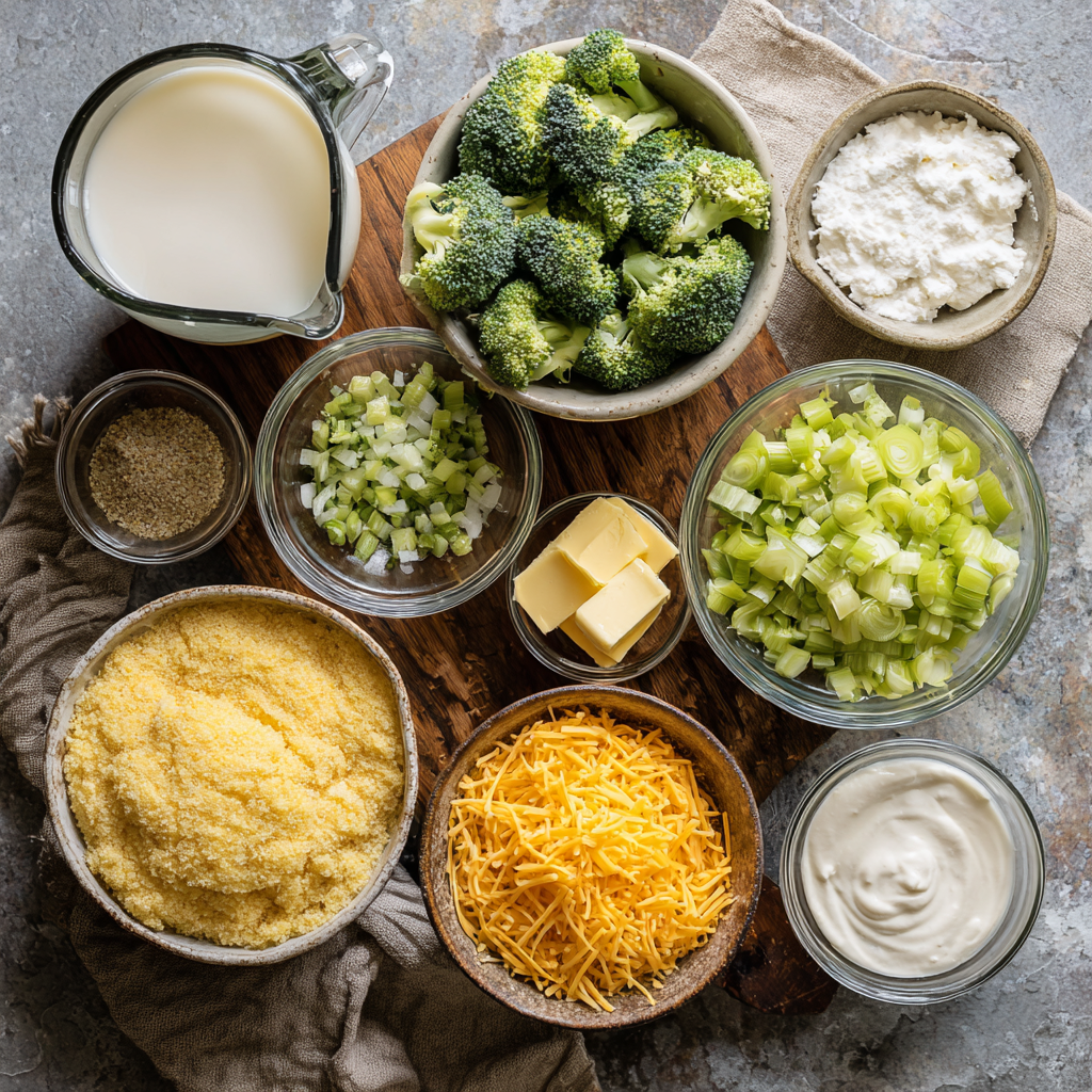 Crock Pot Broccoli Cheese Soup ingredients ready in slow cooker