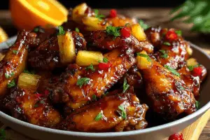 Brown Sugar Pineapple Wings Chicken glazed with sticky pineapple sauce