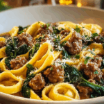 Cheesy Garlic Butter Linguine with Beef: Sausage and Spinach