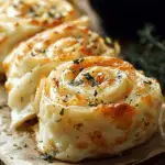 cheesy garlic butter rollups on wooden board