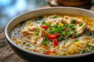 Cozy Chicken Vermicelli Soup Delight with rich golden broth